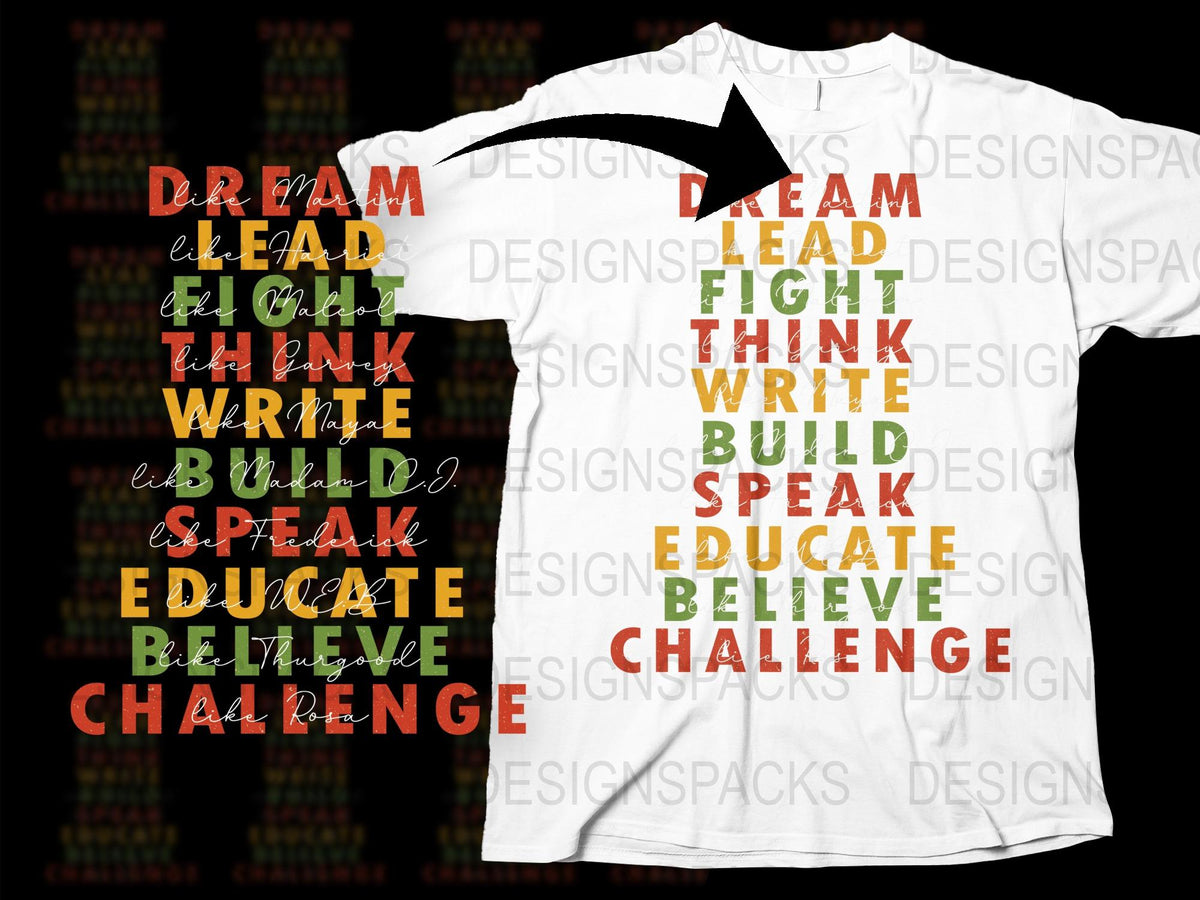 Inspirational Quotes T-Shirt, Dream Lead Think Write, Motivational Words Tee, Unisex Graphic Shirt