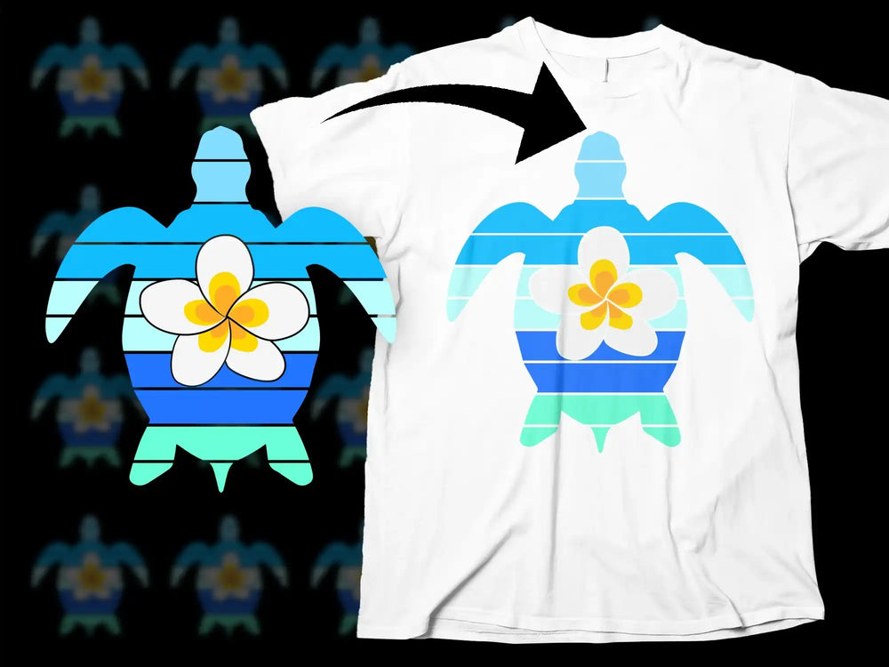 Hawaiian Turtle Design T-Shirt, Floral Pattern Sea Turtle, Unisex White Tee