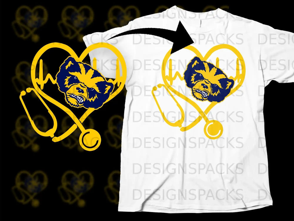 Fierce Bear Heartbeat Stethoscope Design T-Shirt