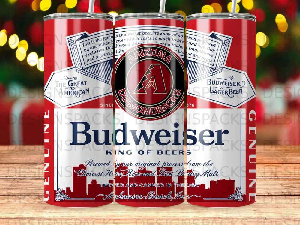 Budweiser beer tumbler featuring the Arizona Diamondbacks logo and branding.