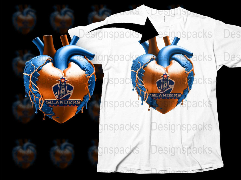 New York Islanders Heart Logo T-Shirt, Fan Wear Sports Apparel, Hockey Graphic Tee