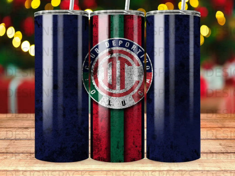 Club Deportivo water bottle with team logo on a dark background.