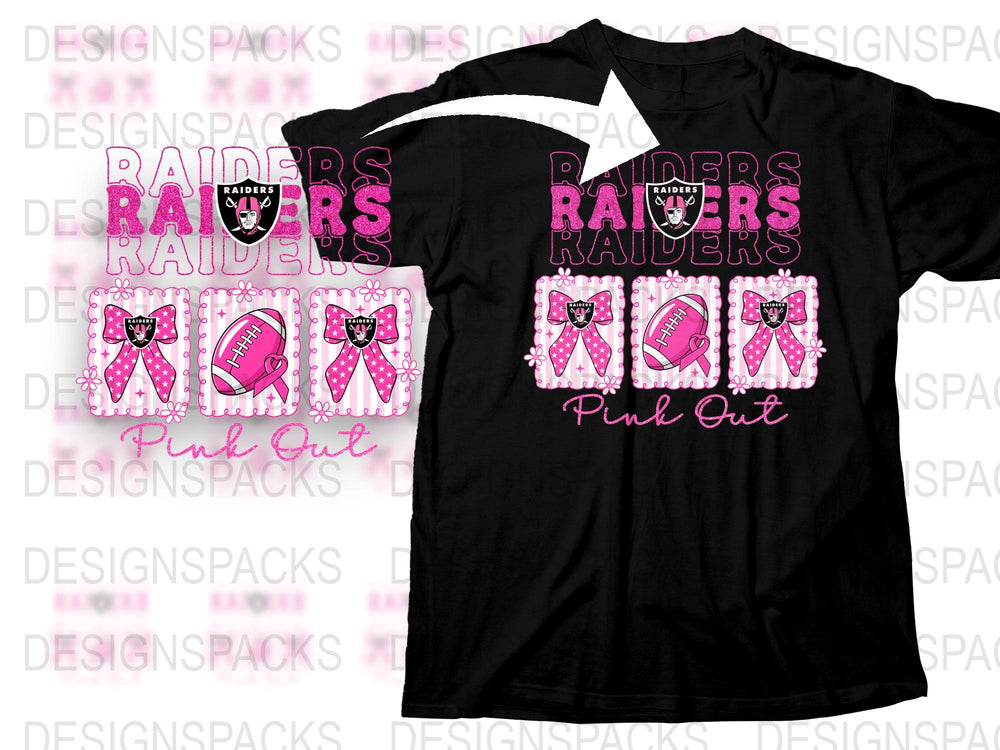 Raiders Pink Out T-Shirt, Breast Cancer Awareness Sports Tee, Sparkle Football Design, Black Shirt with Pink Graphics