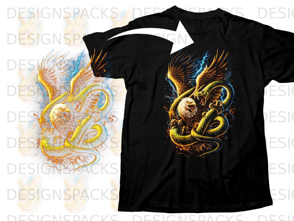 Black t-shirt featuring a detailed graphic of an eagle fighting a coiled serpent.