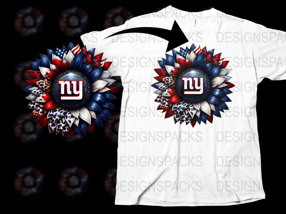 New York Giants Inspired Floral Design T-Shirt, Patriotic Red White Blue Unisex Tee, Stylish Sports Fan Apparel, Unique Gift Idea