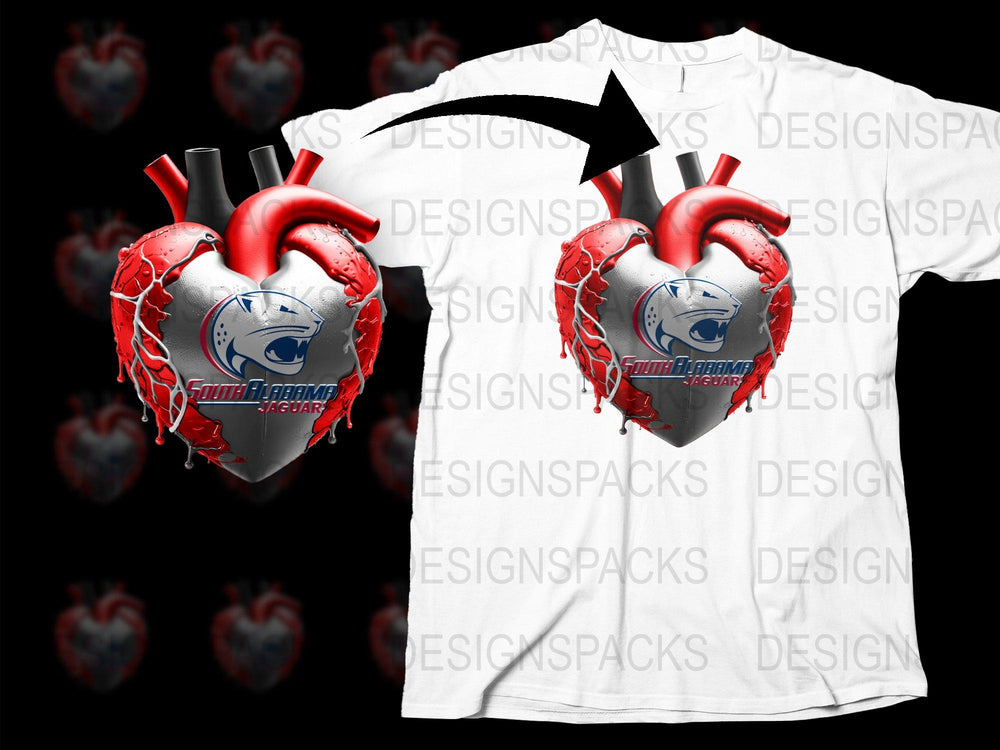 South Ironheart Graphic T-Shirt, Cool Heart Design Tee, Men's Fashion, Casual Wear, Unique Shirt