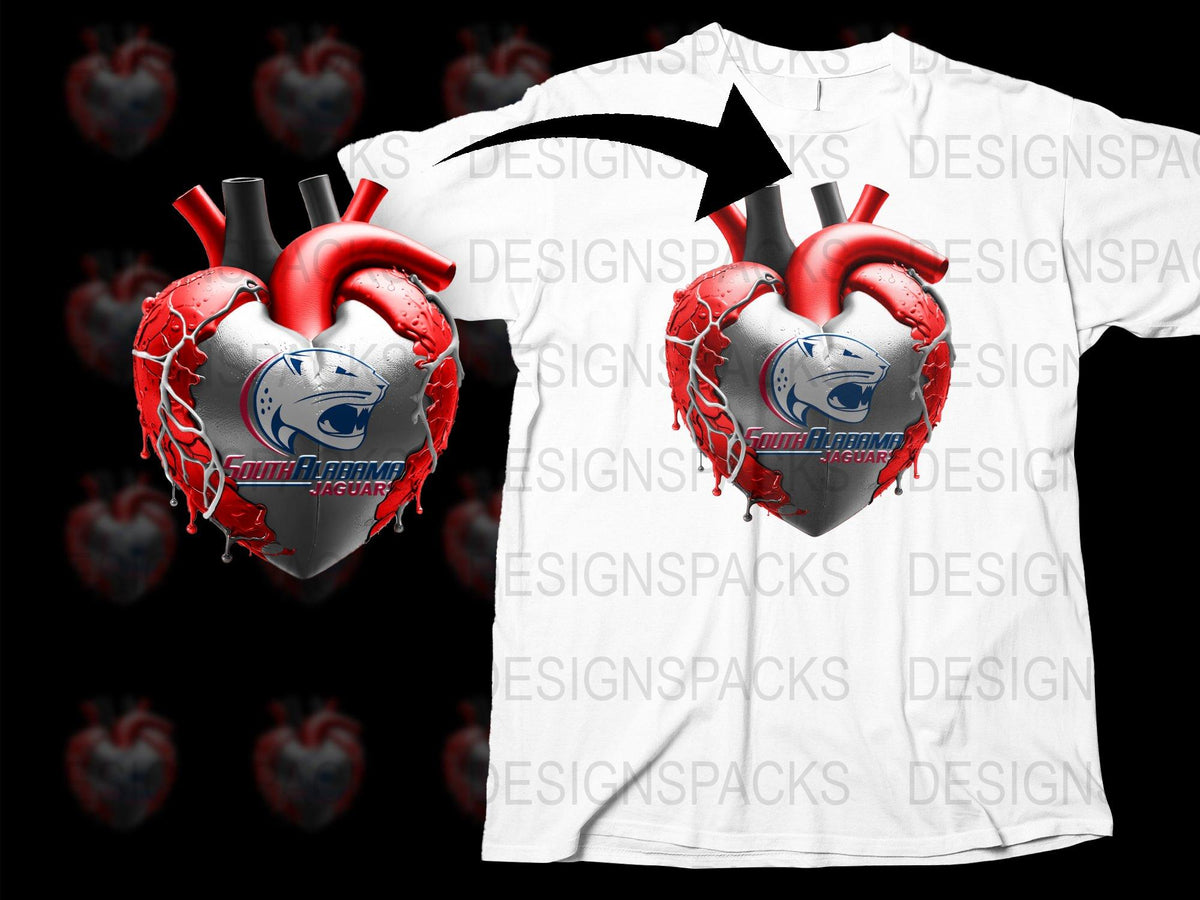 South Ironheart Graphic T-Shirt, Cool Heart Design Tee, Men's Fashion, Casual Wear, Unique Shirt