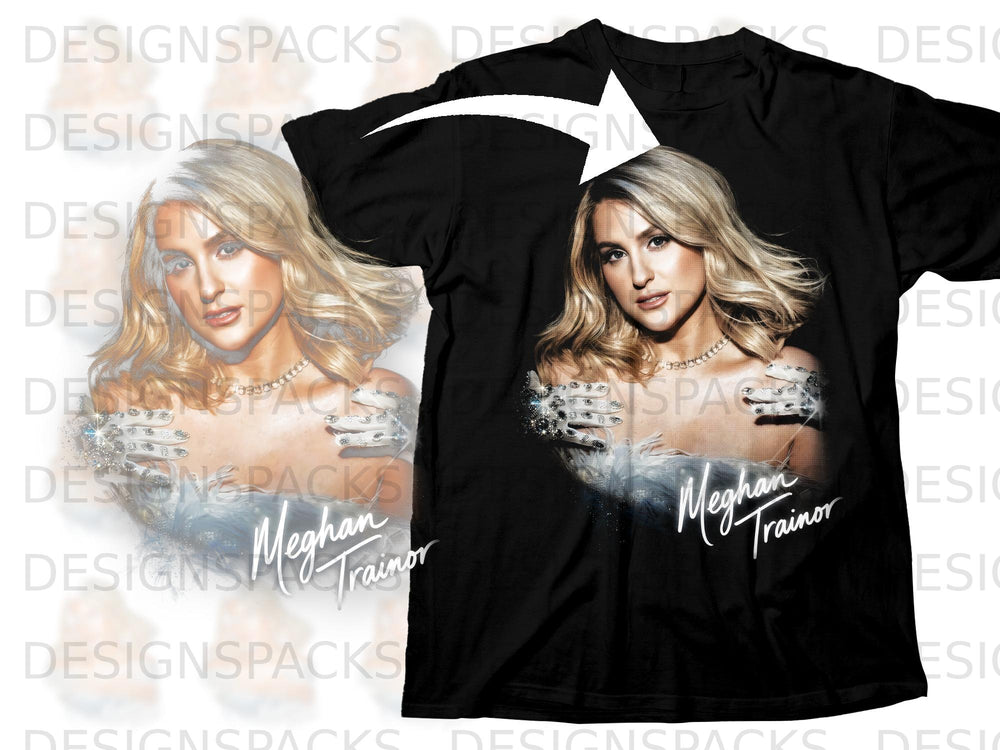 Black t-shirt featuring Meghan Trainor's portrait and signature.