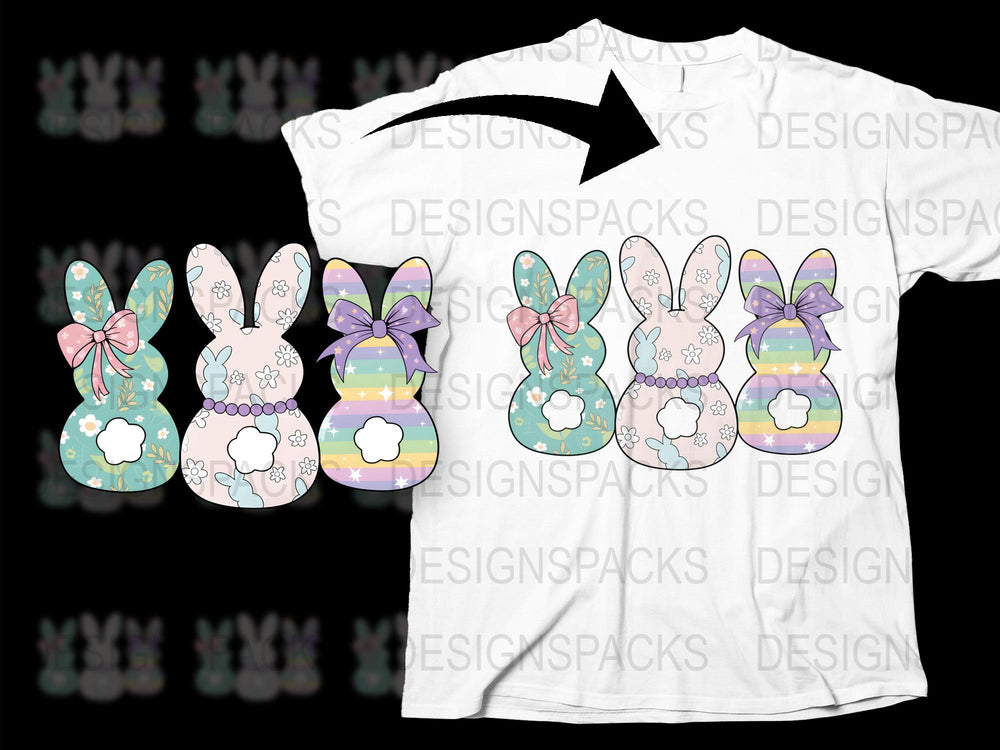 Easter Bunny T-Shirt Design Pack, Cute Rabbit Graphics, Pastel Colors, Digital Download for Crafting and Merchandise