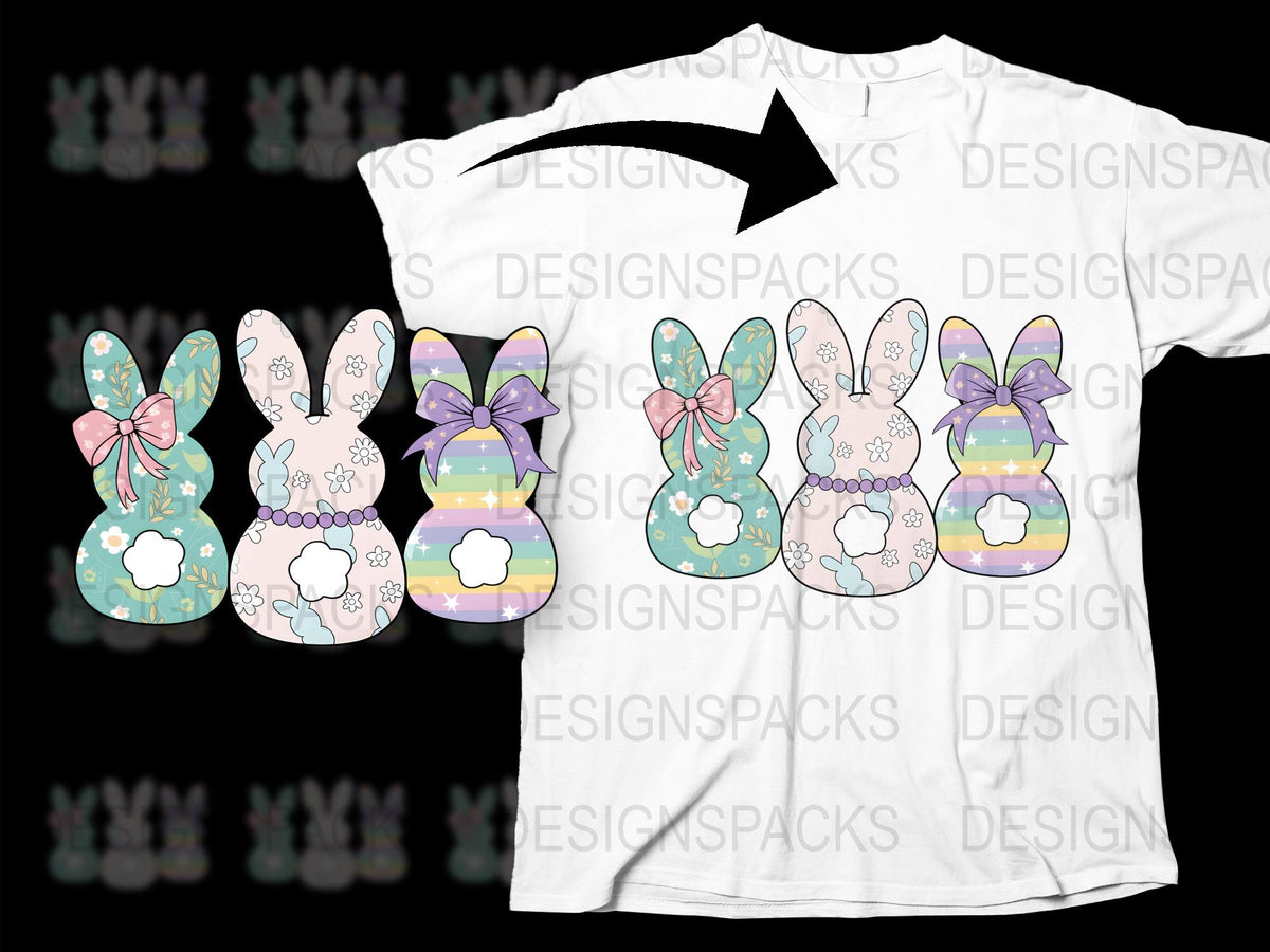 Easter Bunny T-Shirt Design Pack, Cute Rabbit Graphics, Pastel Colors, Digital Download for Crafting and Merchandise