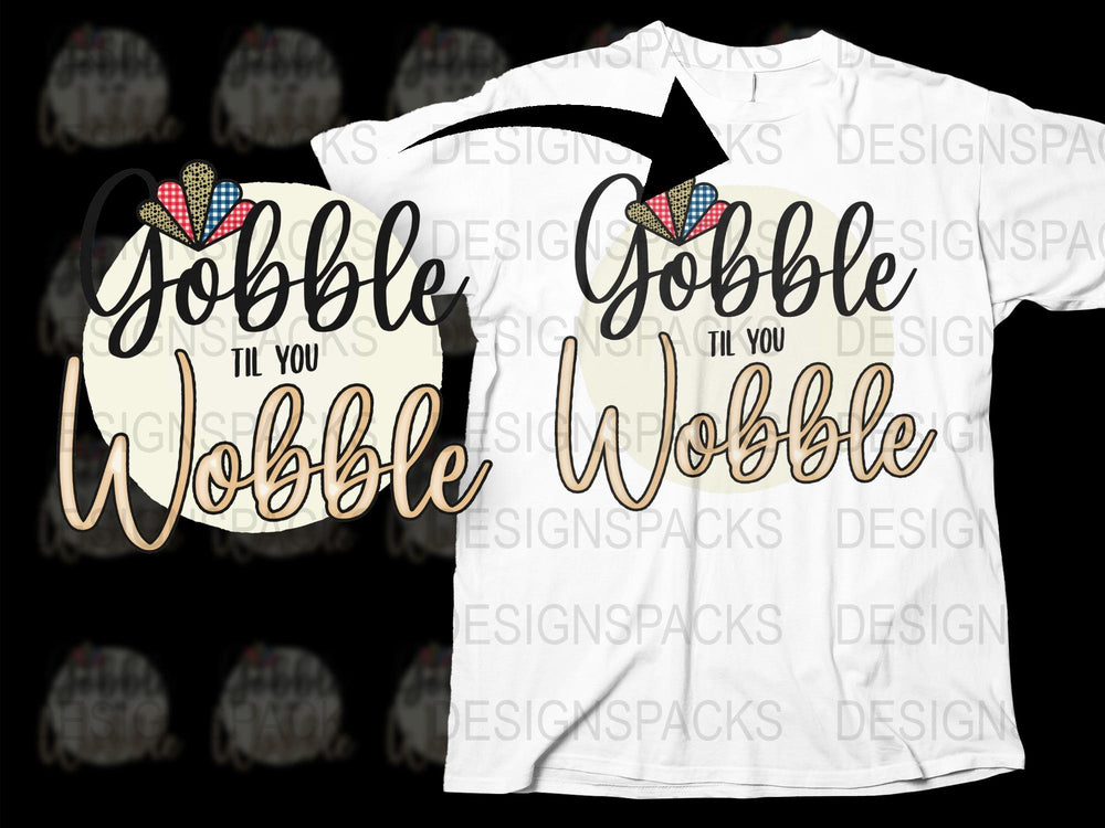 Thanksgiving T-Shirt Gobble Til You Wobble Funny Holiday Tee with Glitter Hearts