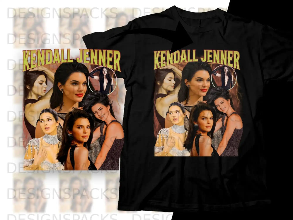 T-shirt featuring collage of Kendall Jenner in fashion poses.