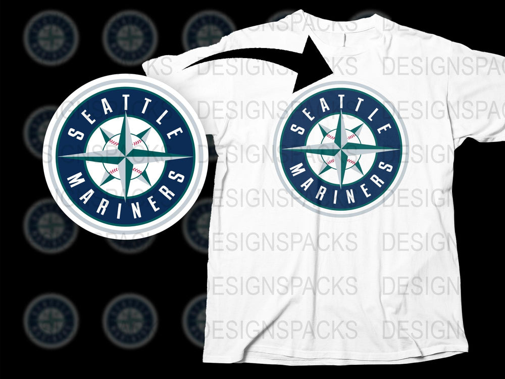 Seattle Mariners T-Shirt, Compass Logo Design, White Graphic Tee, Baseball Fan Clothing, Casual Sports Apparel