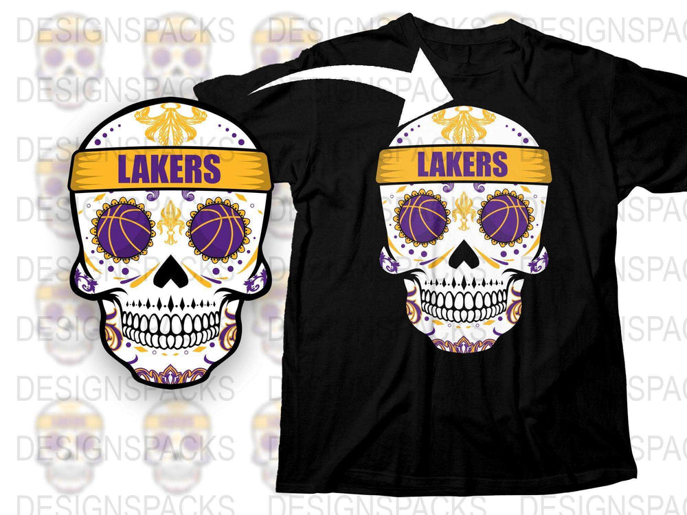 Lakers Skull T-Shirt, Purple and Gold Sports Fan Apparel, Unique Basketball Graphic Tee, Unisex Clothing