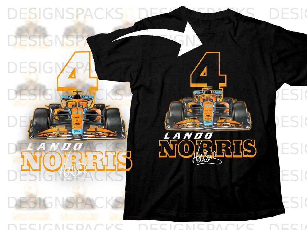 Black t-shirt featuring the McLaren MCL36 F1 car and Lando Norris.