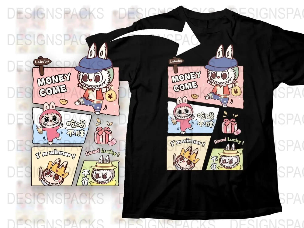 Cute Rabbit Money Come T-Shirt, Lucky Charm Graphic Tee, Cartoon Bunny Rich Design, Gift Idea