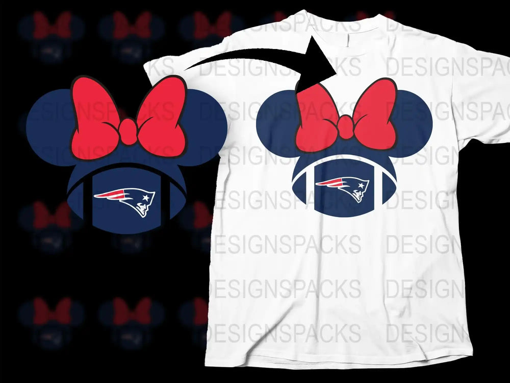 New England Patriots Disney Mickey Ears T-Shirt, Unisex Adult and Kids Sizes, Fan Gear