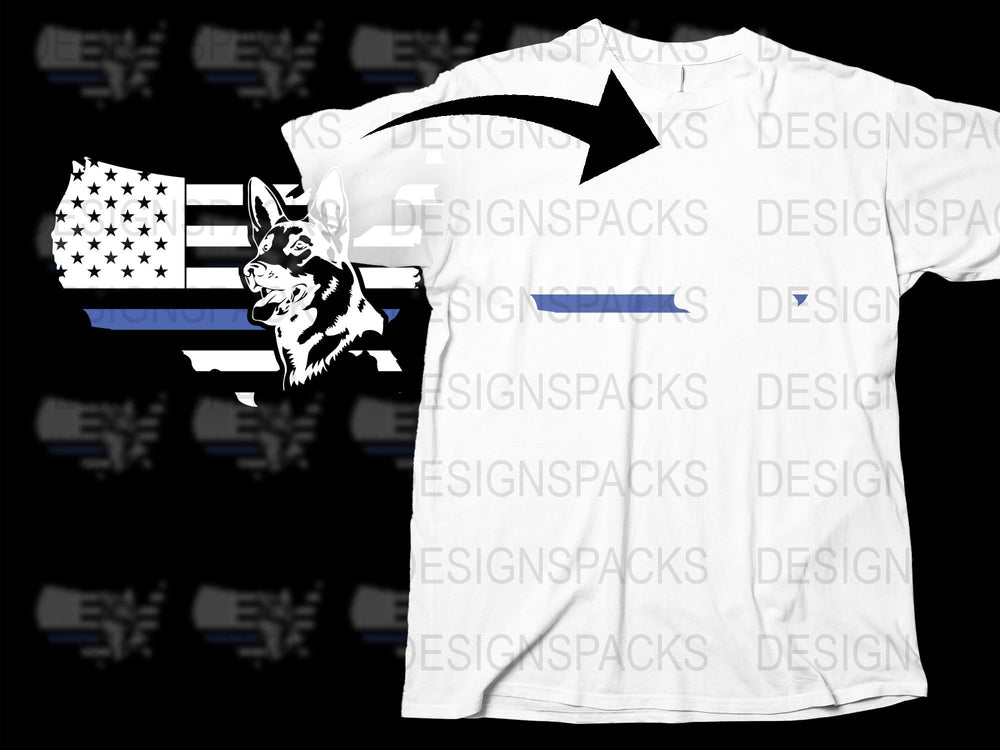 American Flag German Shepherd T-Shirt, Patriotic Dog Tee, Graphic Black and White Shirt for Dog Lovers