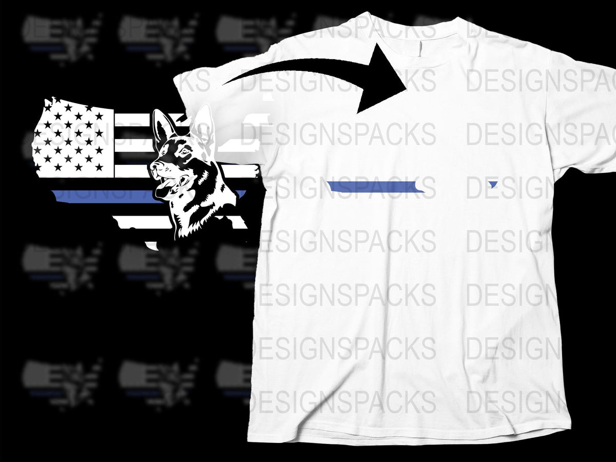 American Flag German Shepherd T-Shirt, Patriotic Dog Tee, Graphic Black and White Shirt for Dog Lovers