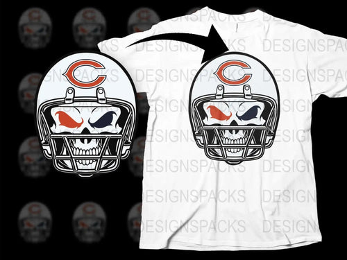 Chicago Football Helmet Graphic T-Shirt, Men's Sports Fan Apparel, White Cotton Tee, Unique Football Design Shirt, Gift for Him