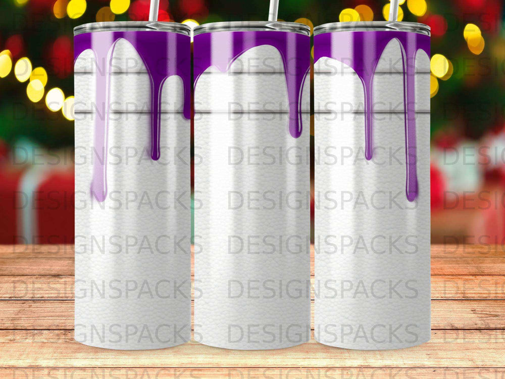 Purple dripping paint on a white wood grain background.