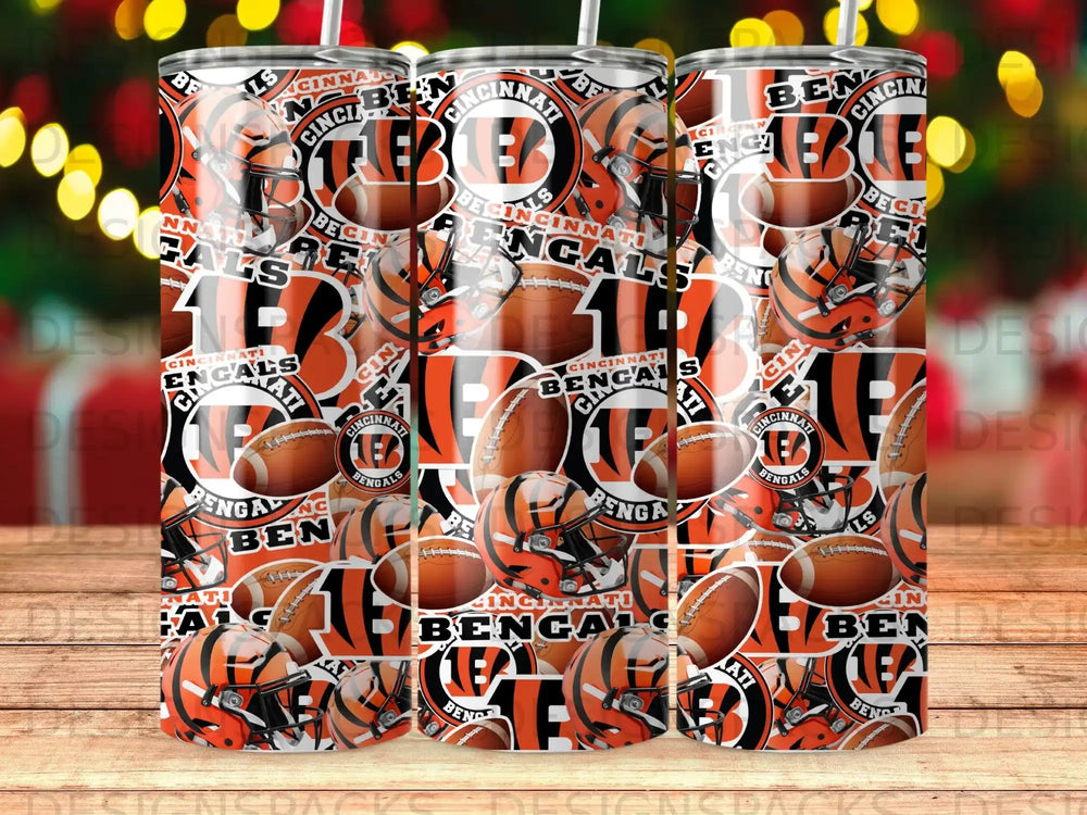 Cincinnati Bengals football pattern with team logos and footballs.