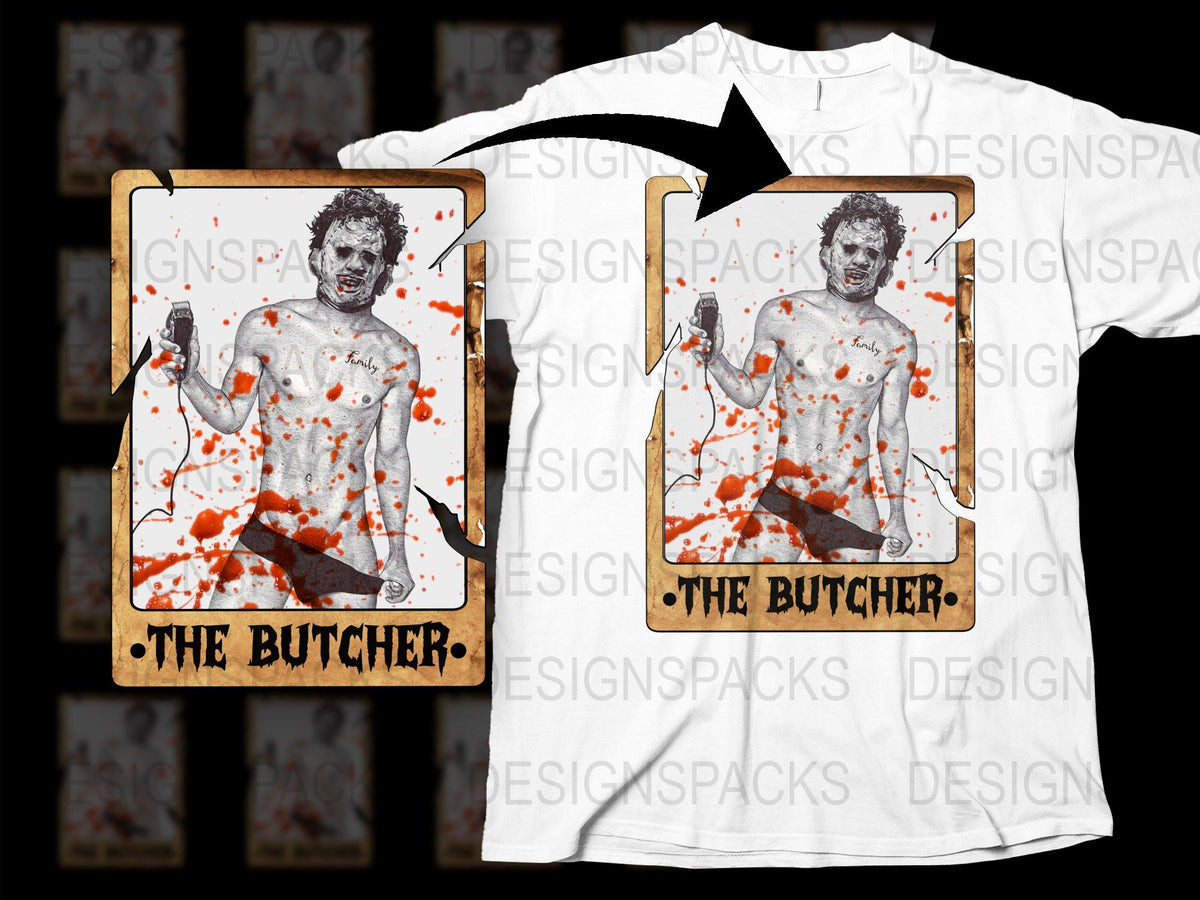 Horrror Themed T-Shirt, 'The Butcher' Design, Gruesome Character Graphic Tee, Halloween Apparel, Unique Horror Movie Fan Shirt