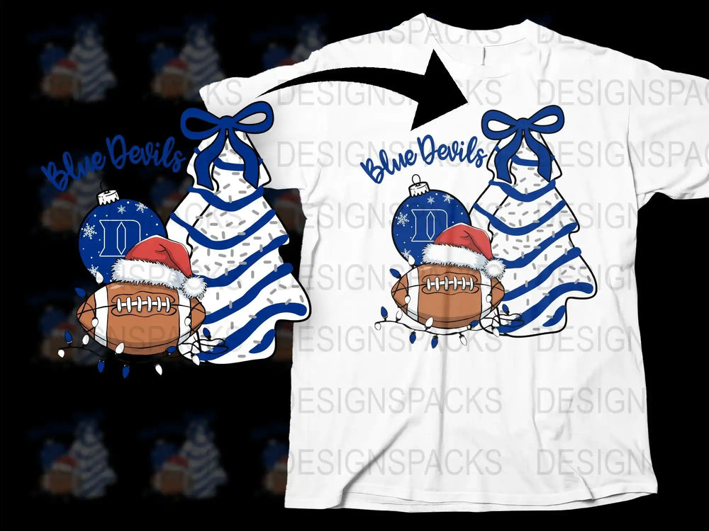 Blue Devils Football Christmas T-Shirt, Festive Holiday Sports Tee, Graphic Winter Apparel for Fans