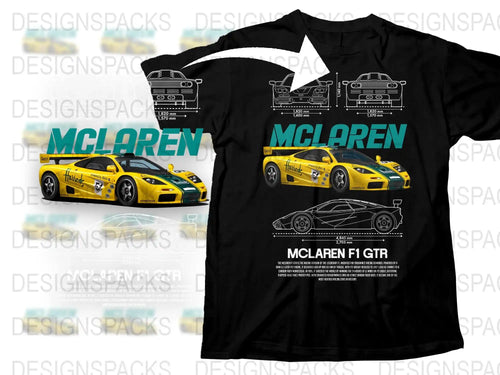McLaren F1 GTR Graphic T-Shirt, Racing Car Print, Vintage Motorsport Tee, Collector’s Motorsport Apparel, Yellow and Black