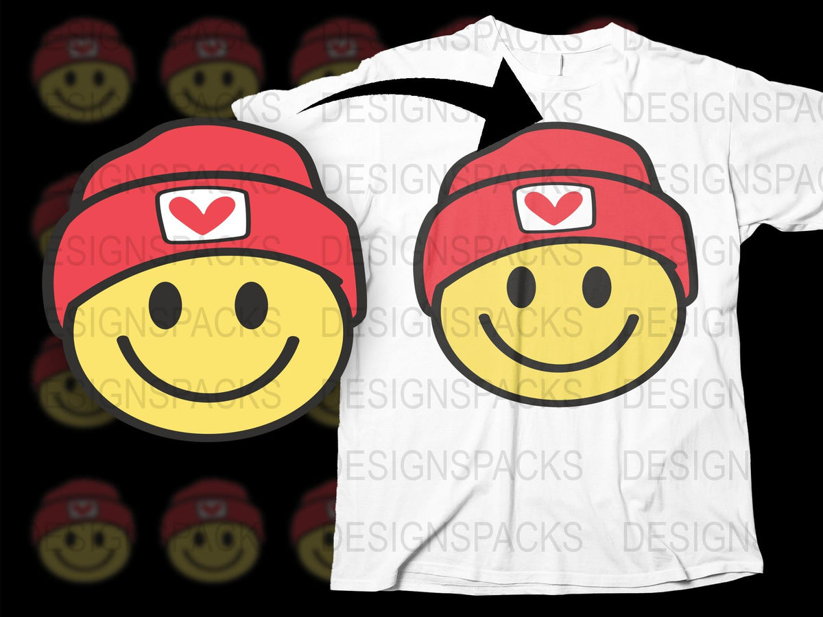 Cute Emoji T-Shirt, Red Beanie Smiley Face, Happy Emoji Graphic Tee, Unisex Emoji Shirt