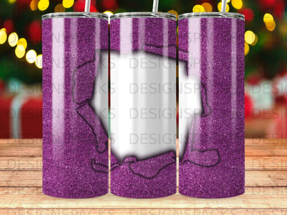Purple glitter tumbler with outline of a person.