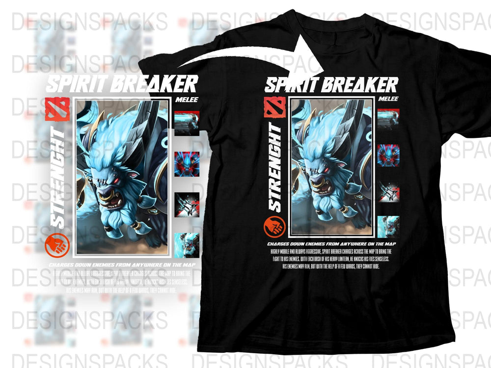 Spirit Breaker Graphic T-Shirt, Blue Monster Design, Melee Gamer Apparel, Strength Theme Tee