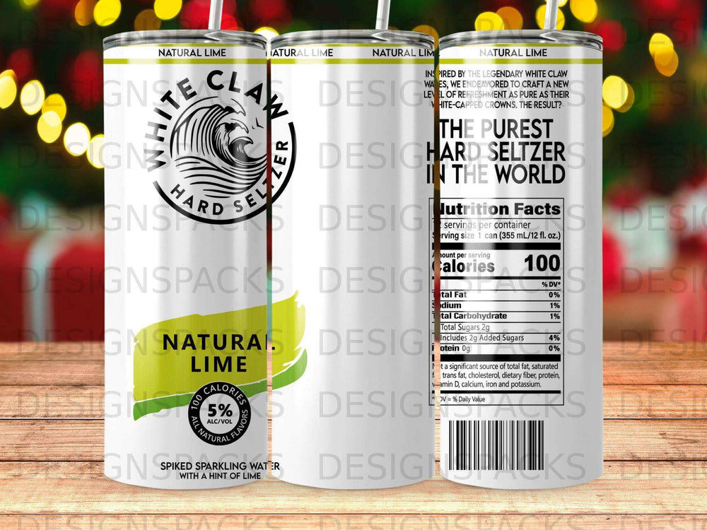 White Claw Hard Seltzer Natural Lime can with nutrition facts on a white background.