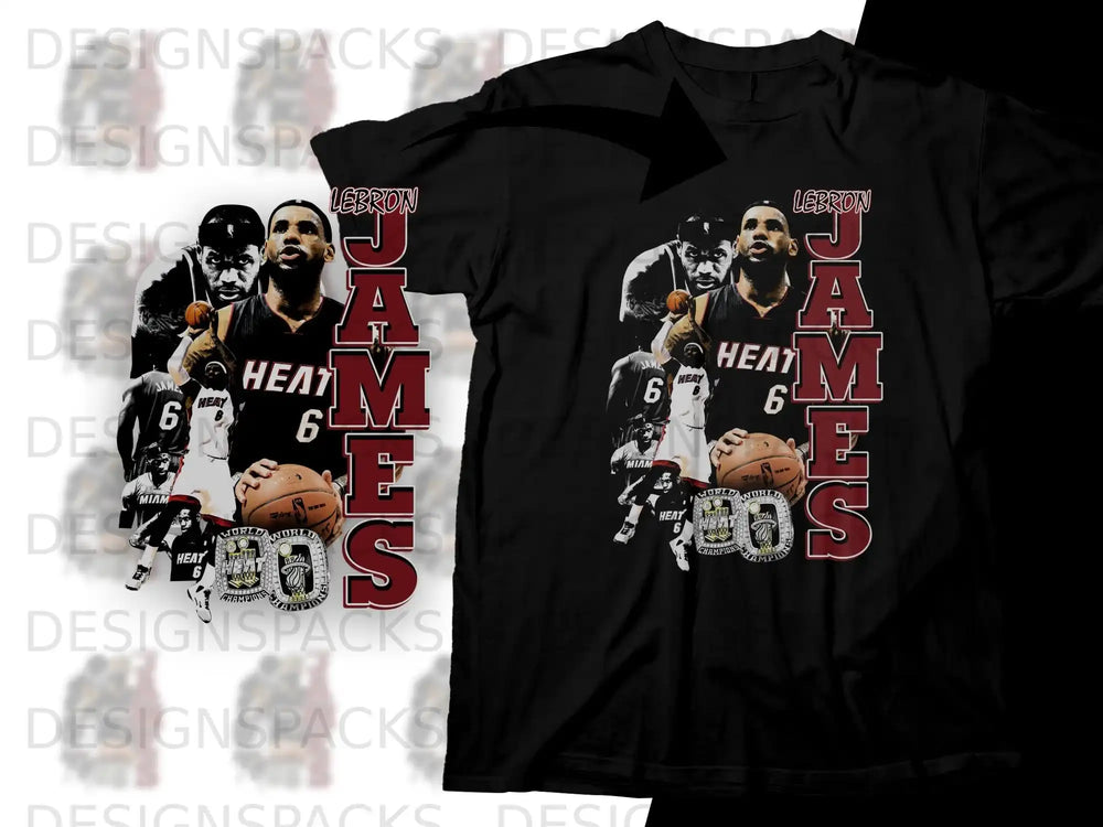 LeBron James Miami Heat championship t-shirt with multiple images.