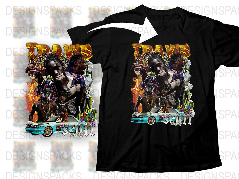 Travis Scott Inspired Graphic T-Shirt, Hip Hop Merch, Rapper Tee, Music Concert Apparel, Urban Streetwear Style, Flame Design