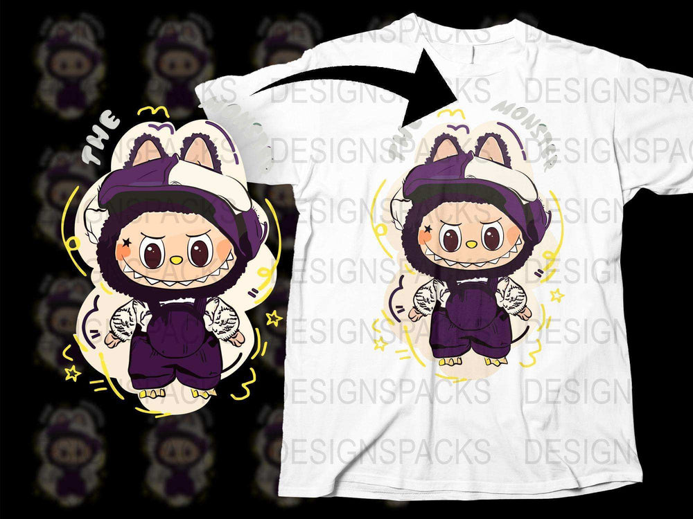 Cute Anime Cat Hoodie T-Shirt, Kawaii Purple Cartoon Character Apparel, Unisex Graphic Tee for Anime Fans