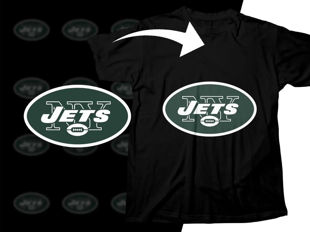 New York Jets logo design on black t-shirt, print-ready for DTF DTG embroidery