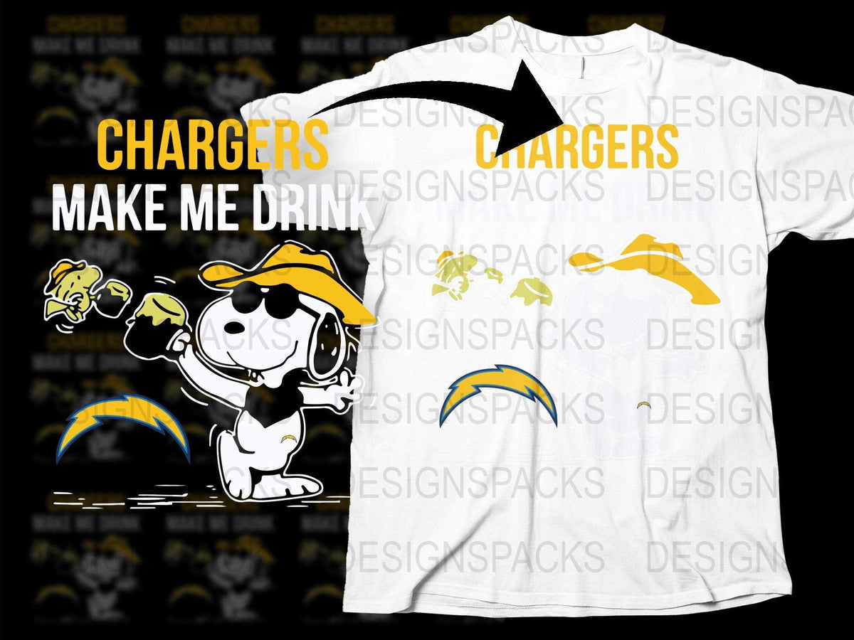 Chargers Themed T-Shirt, Funny Snoopy Parody, Cartoon Dog Drinking Design, Sports Fan Apparel