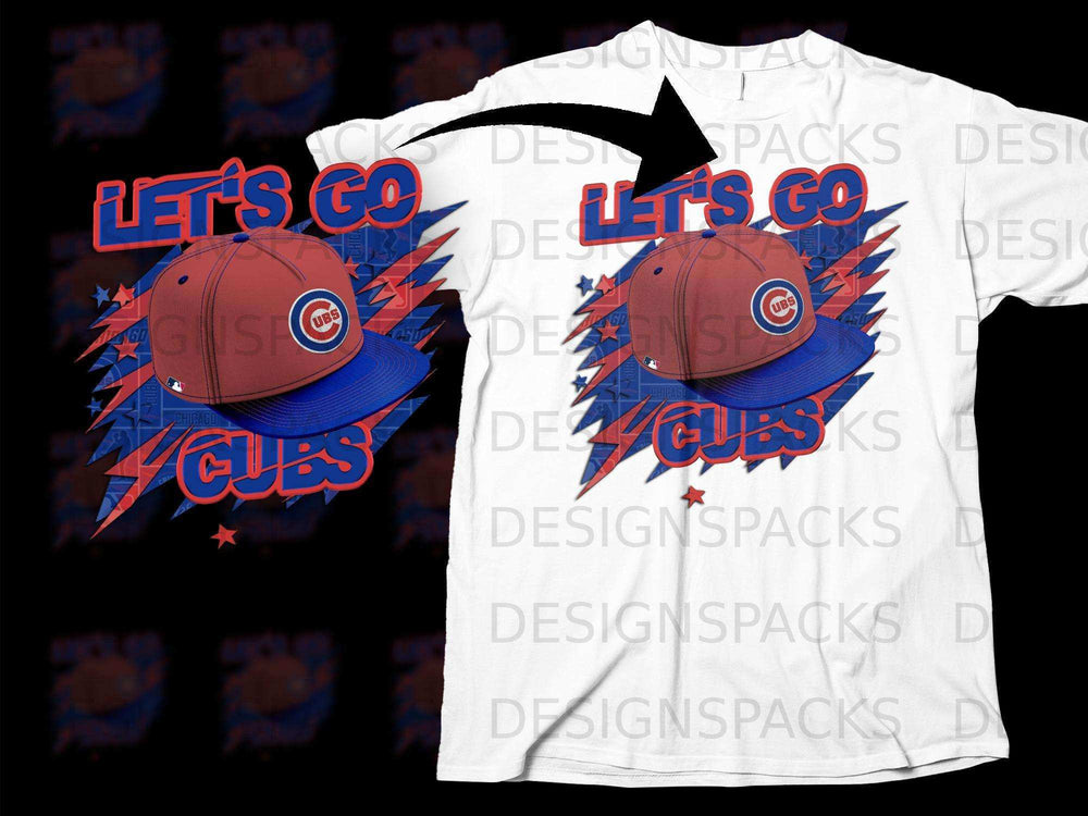 Let's Go Cubs Hat Graphic Design on White Shirt