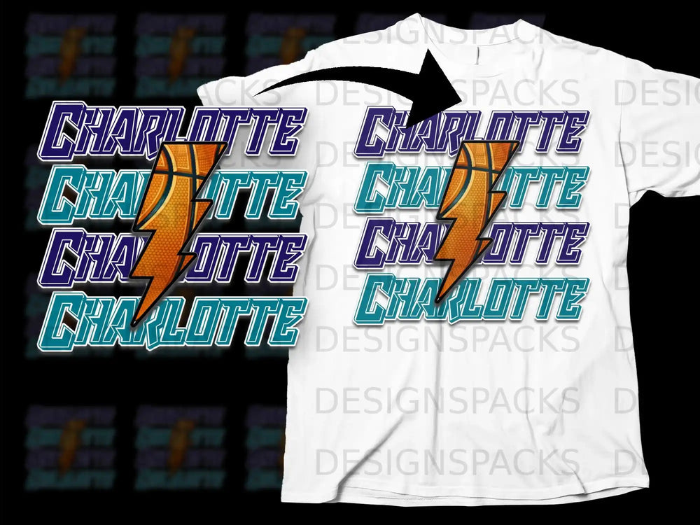 Charlotte Basketball Lightning Bolt Graphic T-Shirt