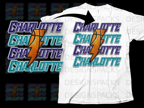 Charlotte Basketball Lightning Bolt Graphic T-Shirt