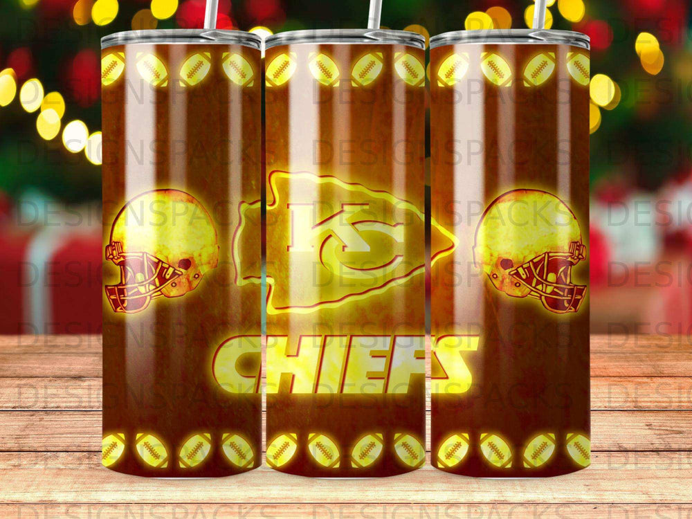 Kansas City Chiefs logo on a tumbler with football helmet accents.