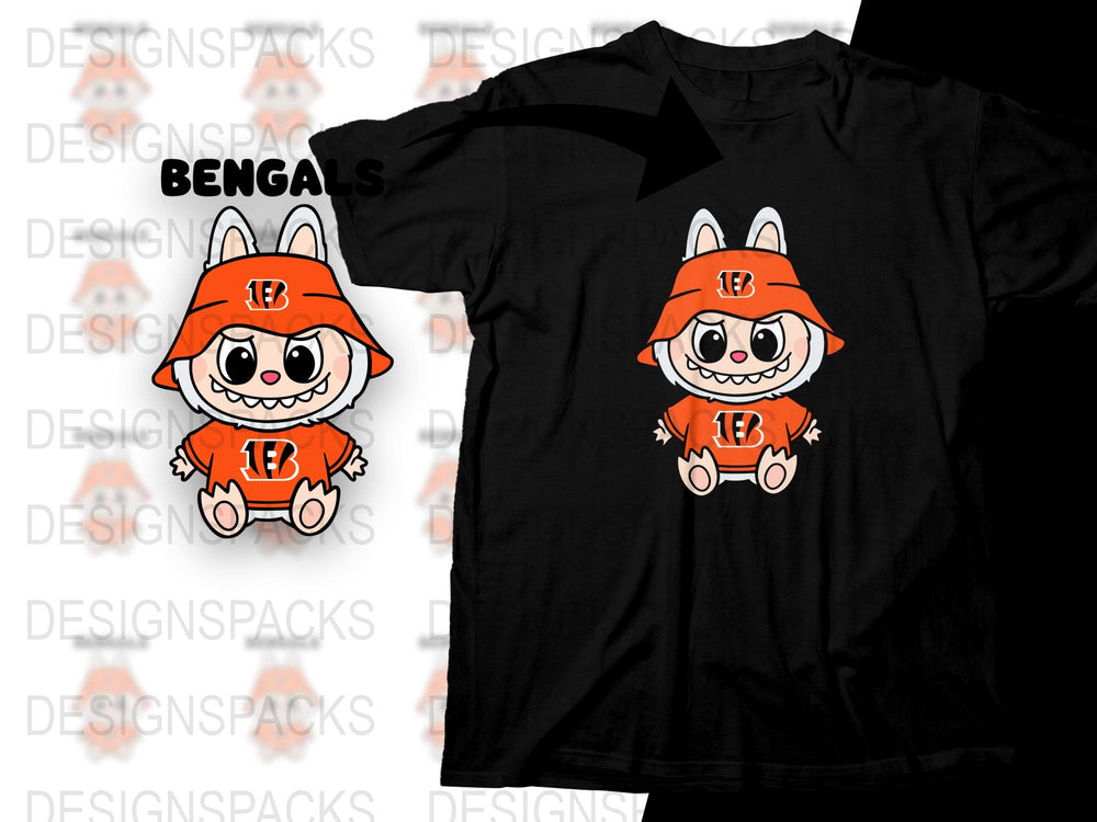 Cincinnati Bengals Inspired Cartoon Fox T-Shirt, Cute Fox Sports Fan Apparel, Unisex Black Tee