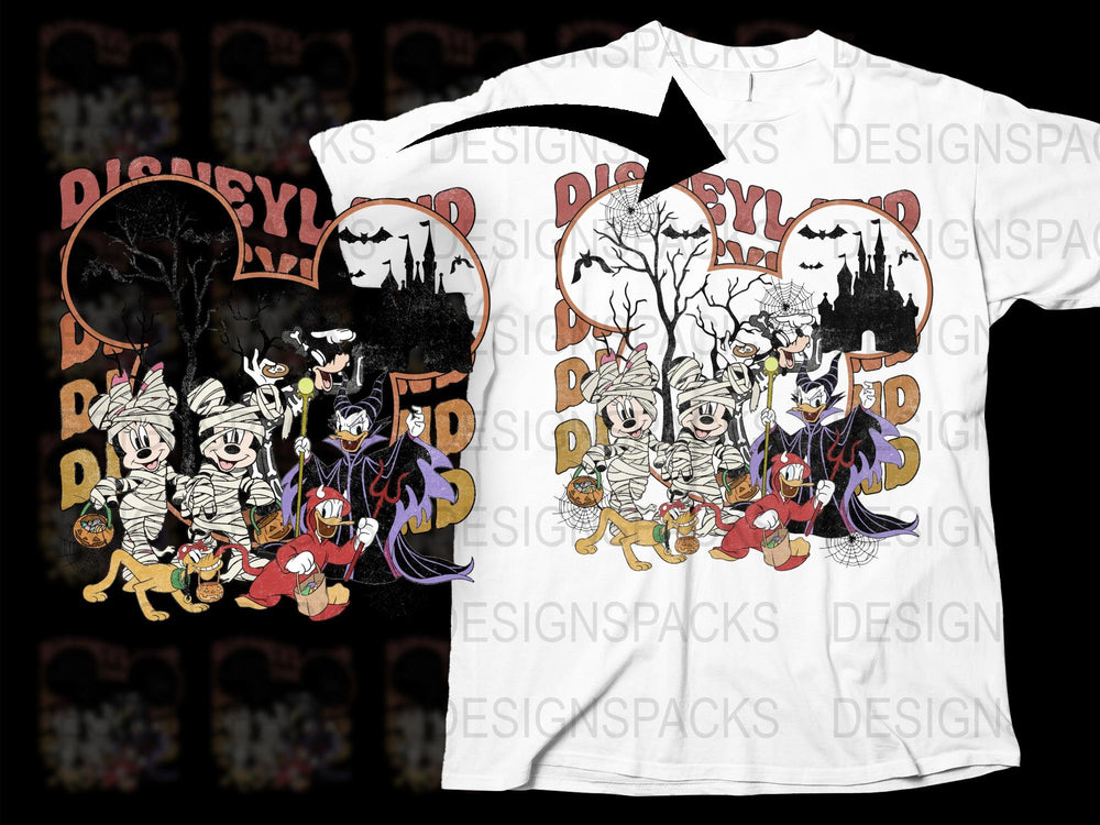 Disney Halloween T-Shirt, Vintage Cartoon Character Tee, Spooky Castle Printed Graphic Shirt