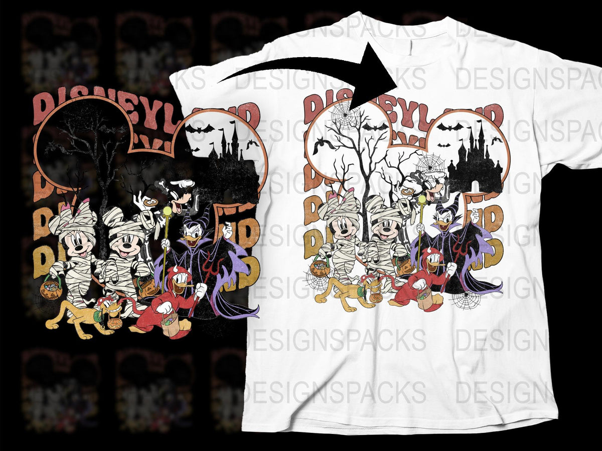 Disney Halloween T-Shirt, Vintage Cartoon Character Tee, Spooky Castle Printed Graphic Shirt
