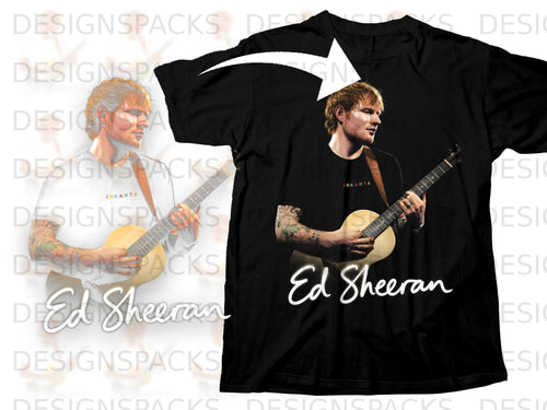 Black t-shirt featuring Ed Sheeran playing guitar with 