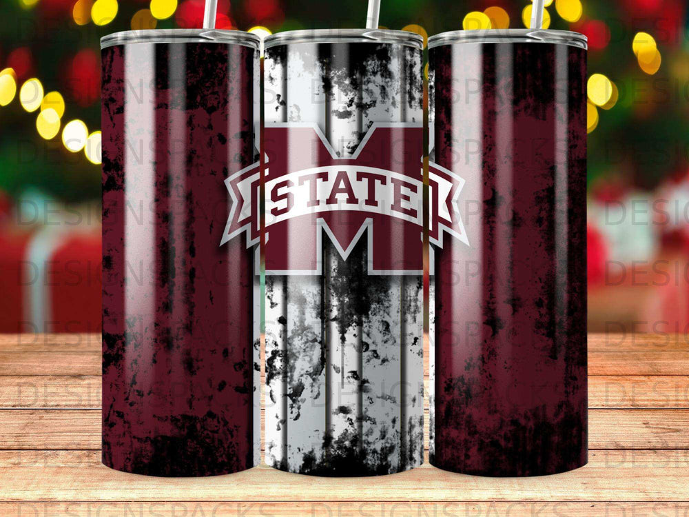 Mississippi State University tumbler with maroon and white distressed logo.