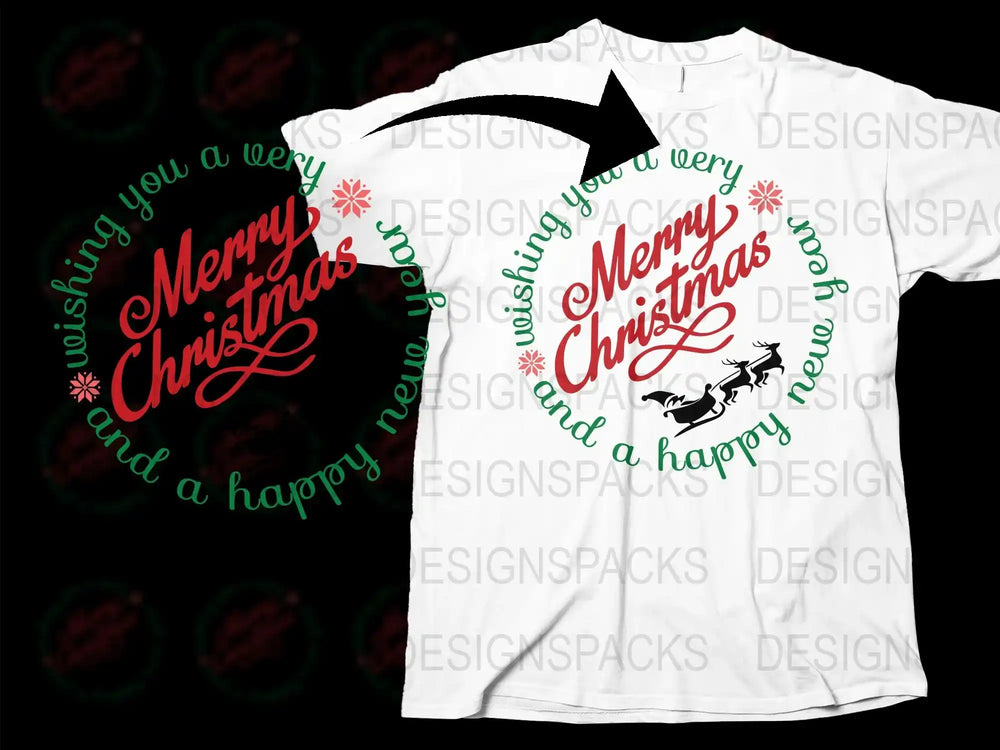 Festive Christmas T-Shirt, Santa Sleigh Graphic, Holiday Red Green White Tee, Unisex Xmas Apparel, Gift Idea