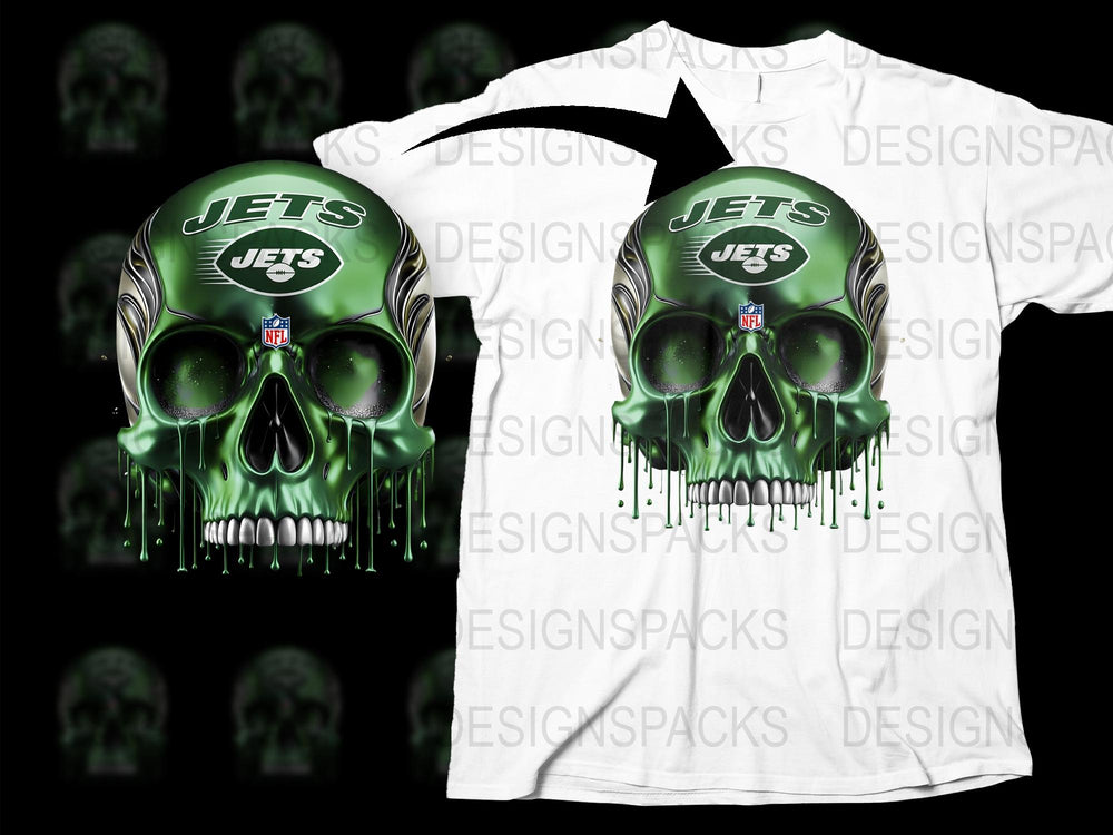 New York Jets Skull T-Shirt, NFL Team Fan Apparel, Men's Graphic Tee, Football Season Wear