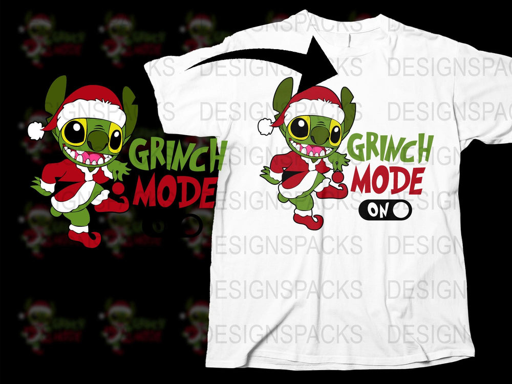Grinch Mode On T-Shirt, Christmas Santa Elf Design, Festive Holiday Apparel, Funny Xmas Gift for Friends and Family